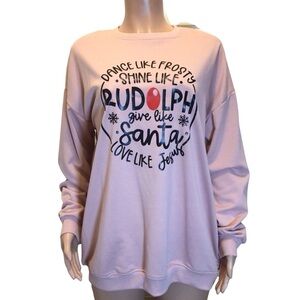 Christmas Graphic Print Pink Sweatshirt Plus Size Rudolph Frosty Santa Jesus 2XL